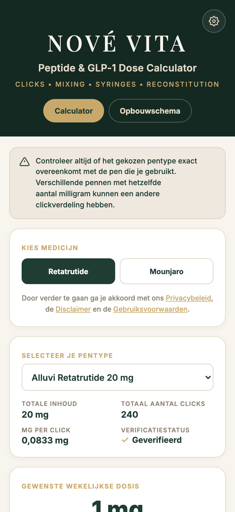 De Nové Vita calculator op een telefoon